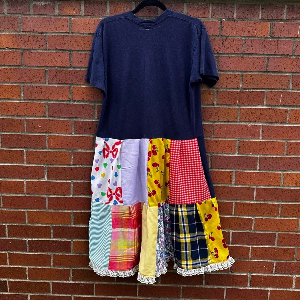 Handmade Reworked Colorful Navy Quarterhorse Racing T-Shirt Dress M-L-XL - Picture 4 of 5